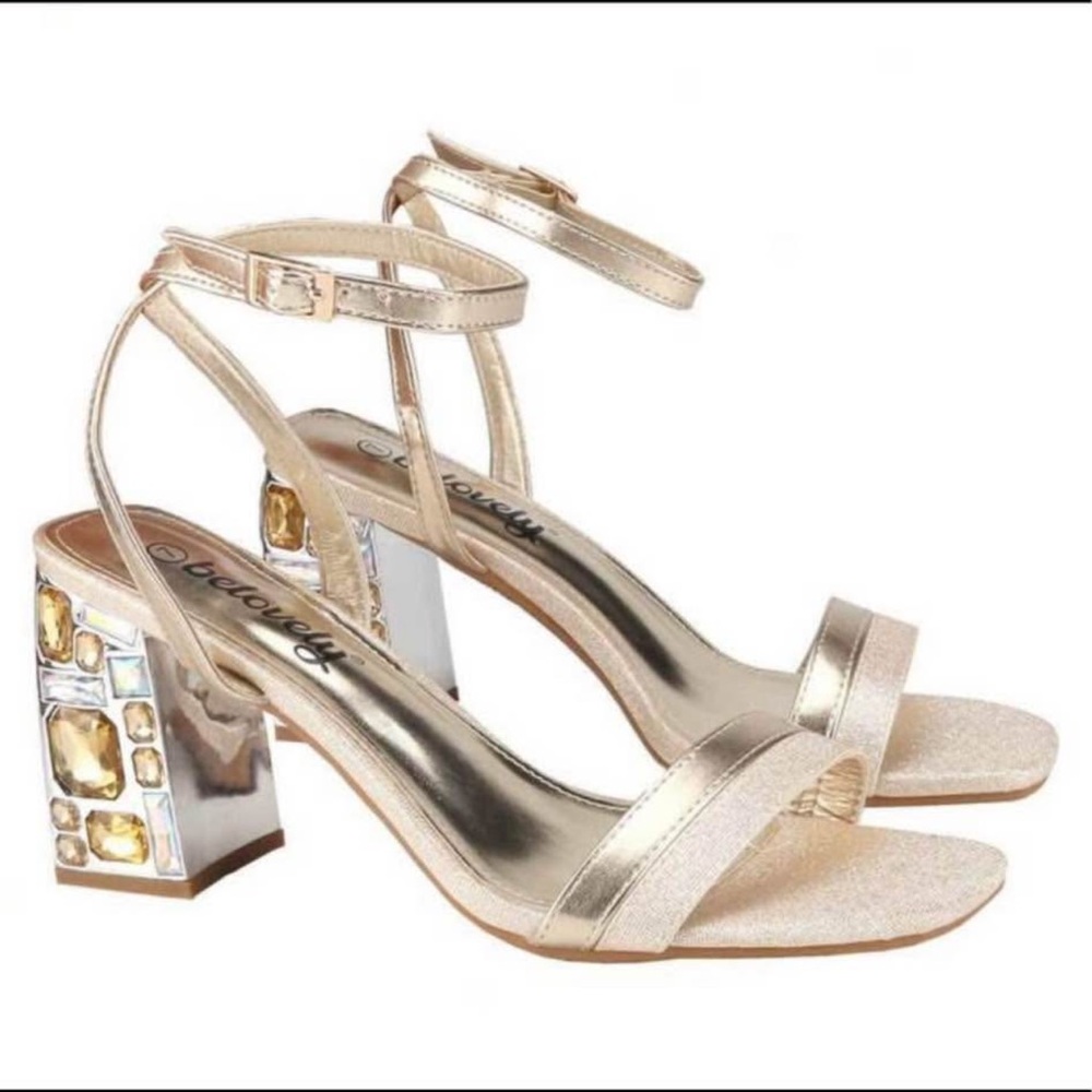 Elegant Gold Block Heel Sandals